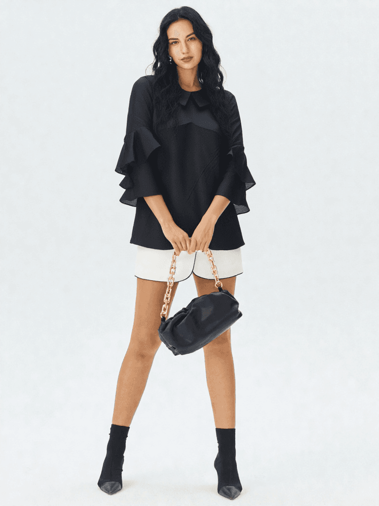 Blusa Estructurada con Volantes en Mangas