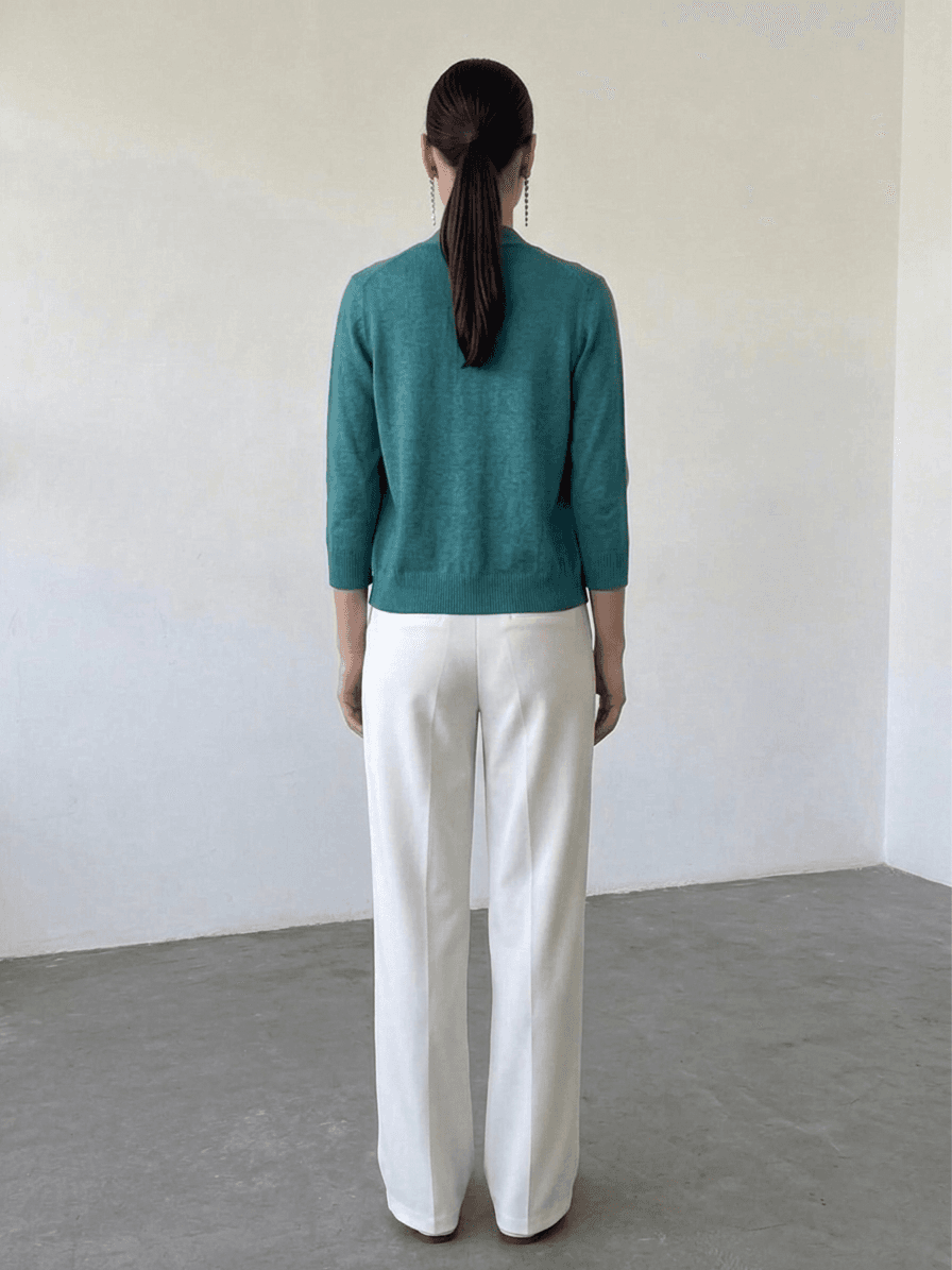 Cárdigan Abierto Punto Fino Verde Esmeralda 4