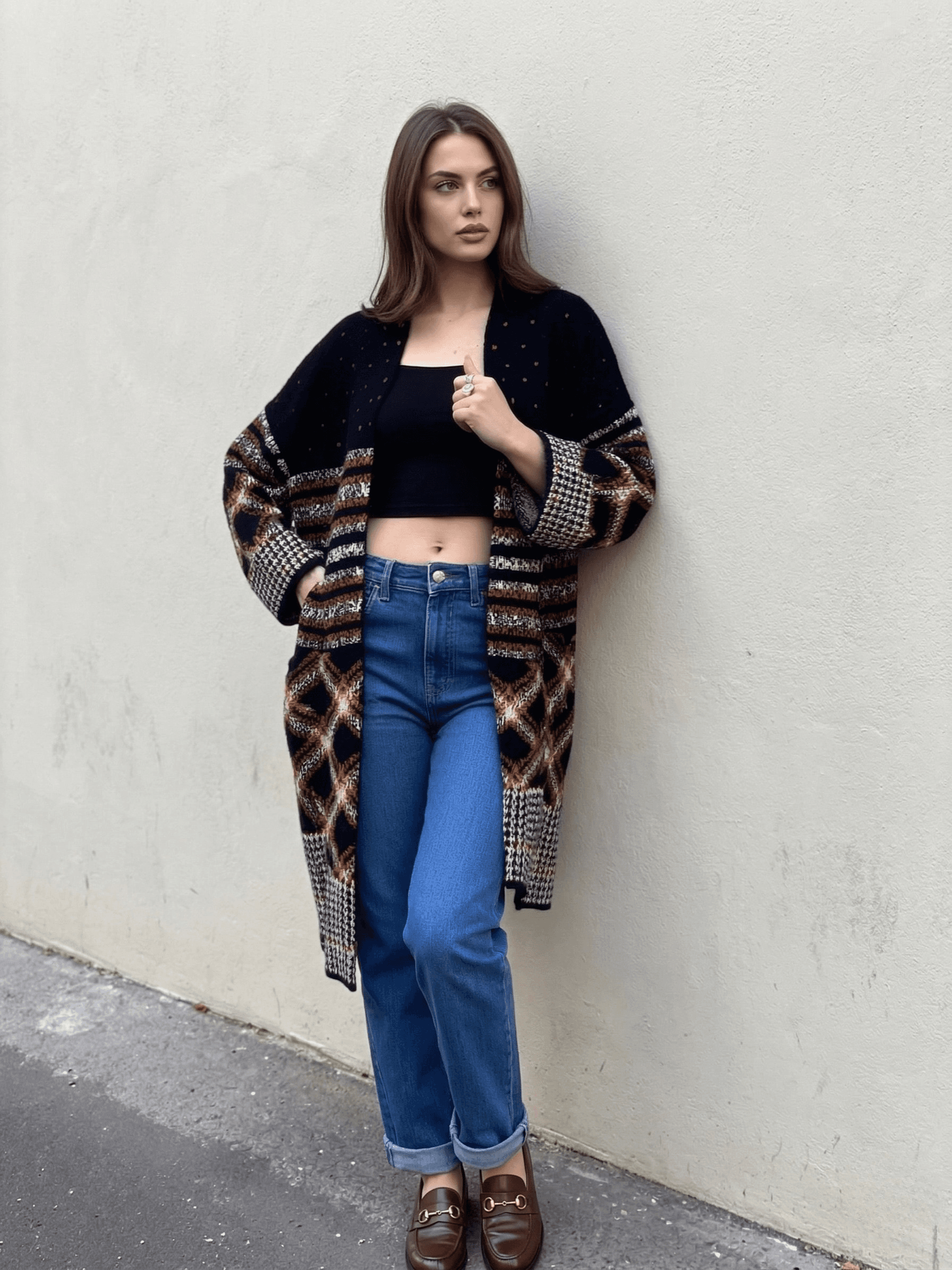 Cárdigan Largo Punto Multicolor 1