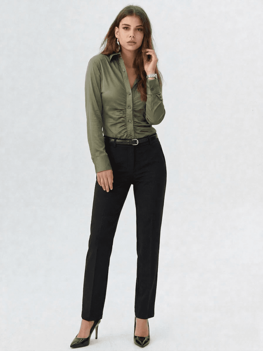 Camisa Satinada con Frunces Frontales 1