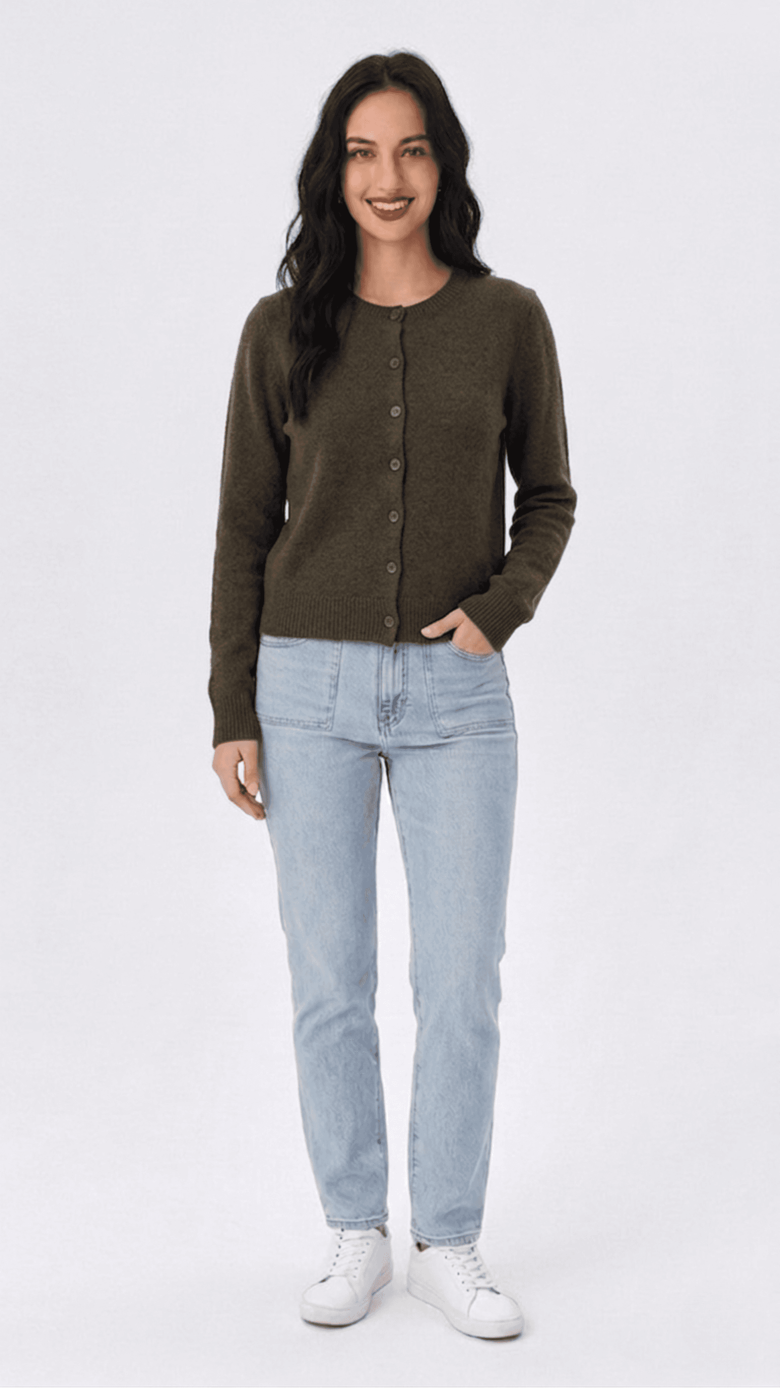 Cárdigan Punto Fino Verde Oliva 1