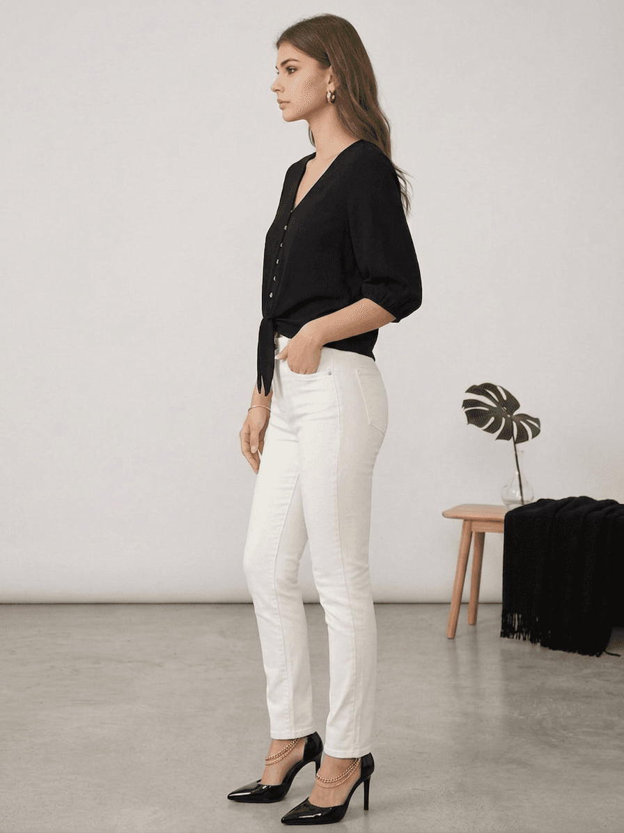 Blusa de Lino con Nudo Frontal y Botones 3