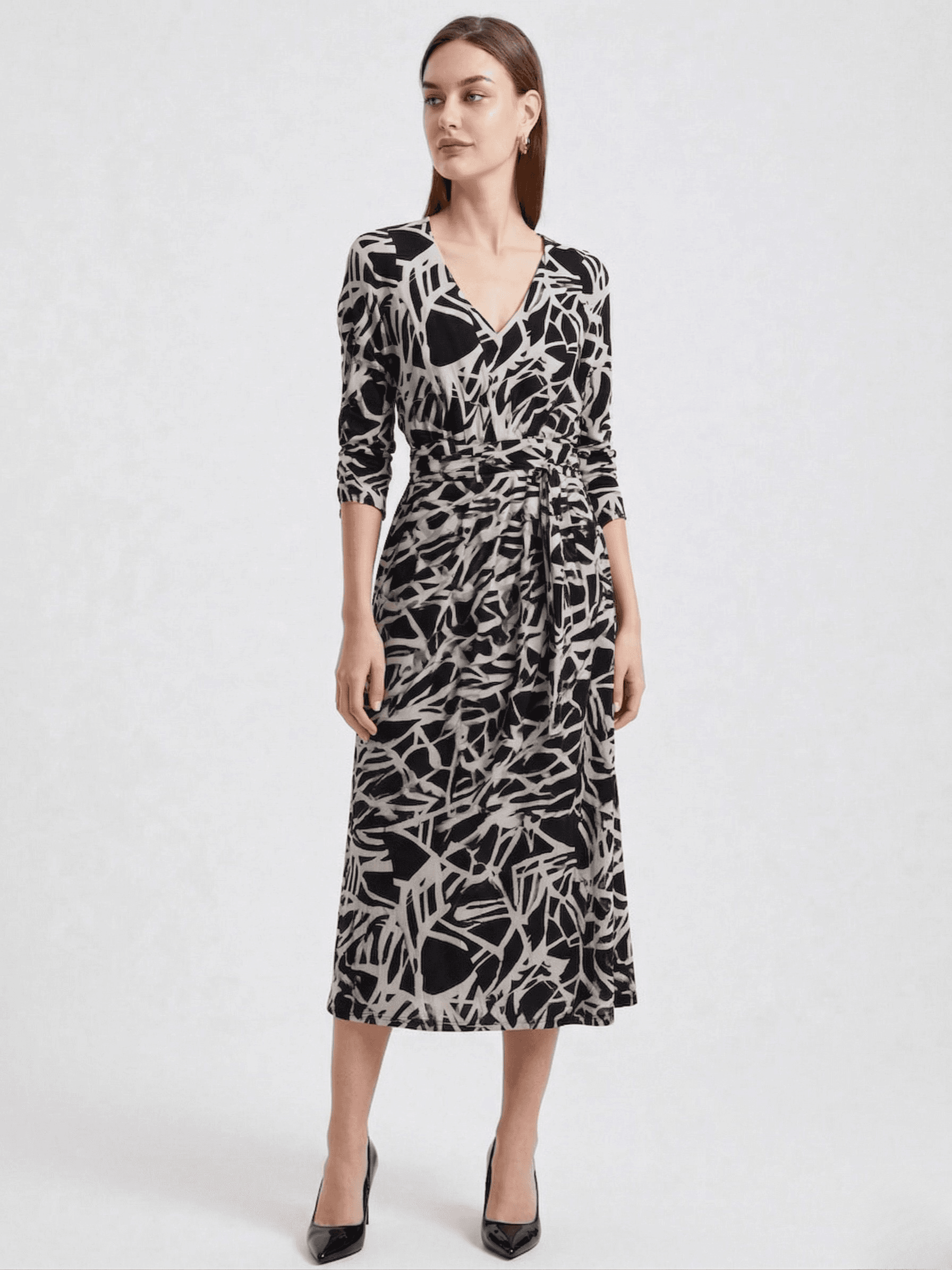 Vestido Midi Cruzado Estampado Negro 1