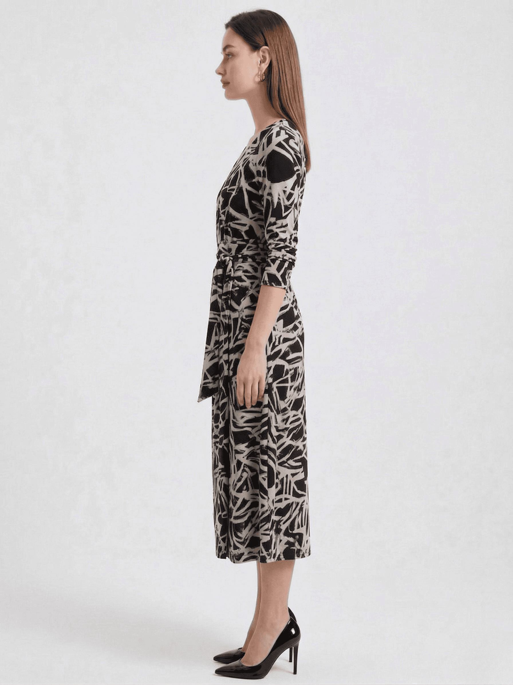 Vestido Midi Cruzado Estampado Negro 3